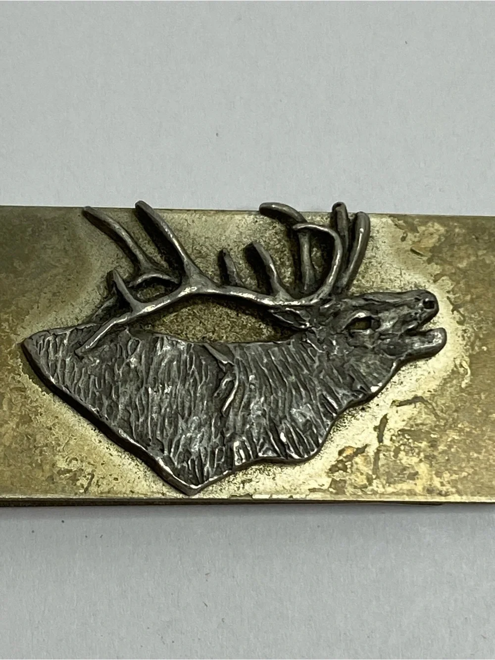 Vintage Elk Deer Money Clip Silver Tone Brass Tone Hunting Wildlife Accessory